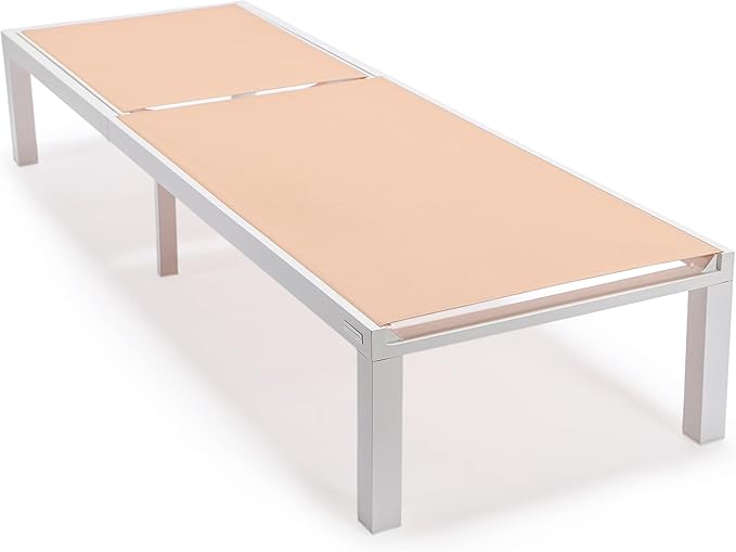 LeisureMod Marlin Aluminum Outdoor Chaise Lounge Chair - Mesh Sling Fabric Seat White Aluminum Frame Beach, Pool Lounge Chair for Modern Patio Lawn, Garden and Backyard (Light Brown)