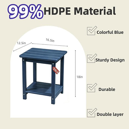 Adirondack Outdoor Side Table - 16.5" Square 2-Tier Patio Table with Weatherproof HDPE Material | All-Weather, Low Maintenance Furniture for Poolside, Porch, Deck