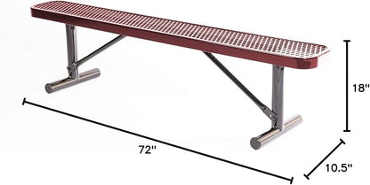 COATEDOUTDOORFURNITURE Heavy-Duty Portable Outdoor Bench Thermoplastic Coated, Expanded Metal, Commercial-Grade Seating, Made in America (Portable Without Back, 6 Ft, Burgundy)