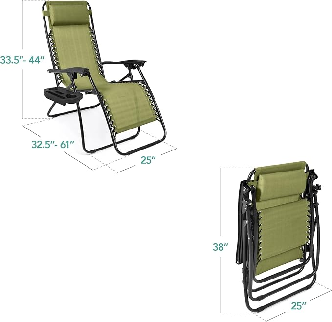 Best Choice Products Set of 2 Adjustable Steel Mesh Zero Gravity Lounge Chair Recliners w/Pillows and Cup Holder Trays - Photo 2