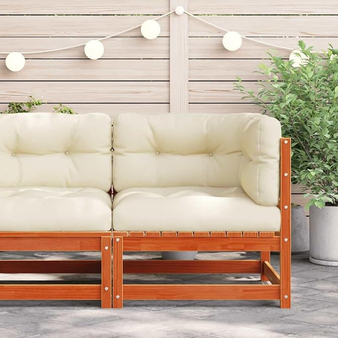 Patio Corner Sofa with Wax Brown Wood and Cream Cushions, 4-Piece Modular Outdoor Furniture Set for Garden, Terrace, or Indoor Lounge, Durable Pine Construction