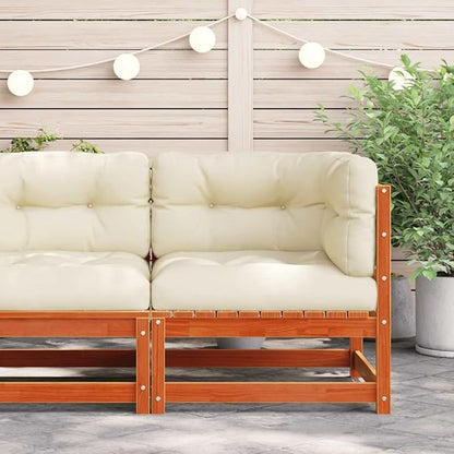 Patio Corner Sofa with Wax Brown Wood and Cream Cushions, 4-Piece Modular Outdoor Furniture Set for Garden, Terrace, or Indoor Lounge, Durable Pine Construction