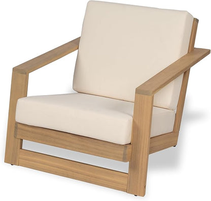 Christopher Knight Home Galio Set of 2 Acacia Wood Lounge Chair Outdoor, Wooden Patio Armchair for Lounging, Patio Furniture Single Sofa Chair Set, Comfy Reading Chair with Cushion, Light Teak+Beige