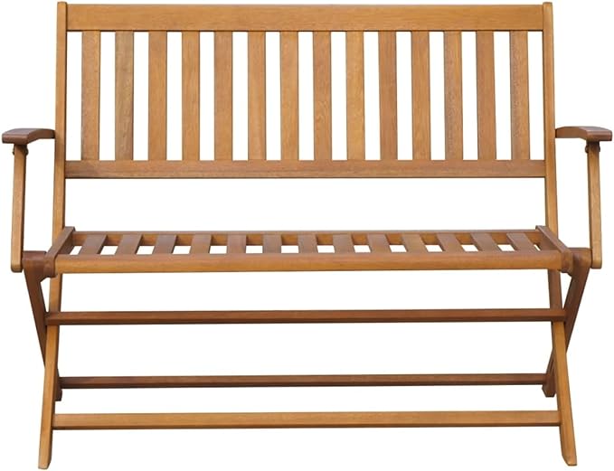 Patio Bench Outdoor Patio Bench Wood Garden Folding Bench with Armrests, Cushion 47.2" Solid Acacia Wood