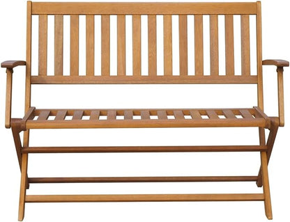 Patio Bench Outdoor Patio Bench Wood Garden Folding Bench with Armrests, Cushion 47.2" Solid Acacia Wood