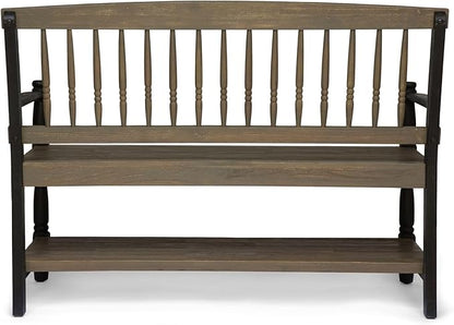 Merax 51" Outdoor Bench with Storage, Acacia Wood Metal Frame Chair Furniture for Garden Patio, Porch, Backyard, Park