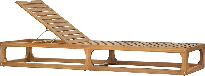 Christopher Knight Home Vauz Patio Chaise Lounge Chair Outdoor, Acacia Wood Poolside Sun Lounger with Slatted Design, Open Frame Pool Lounger with Adjustable Backrest, Natural (Frame Only)