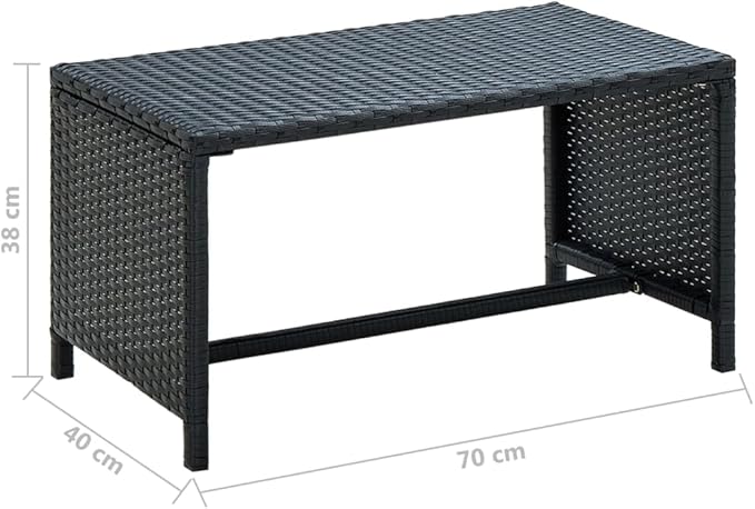 vidaXL Outdoor Coffee Table - Black Poly Rattan Garden Table - Maintenance-Free All-Weather Design - with Stable Powder-Coated Steel Frame