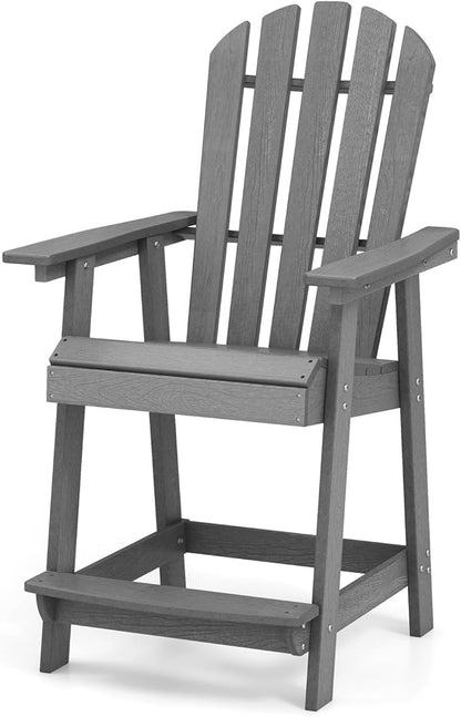Giantex Tall Adirondack Chair, HDPE Outdoor Bar Stools with Armrests, 4.5” Wide Footrest, Patio Adirondack Barstools, All-Weather Balcony Chairs for Poolside, Garden, Backyard (1, Grey)