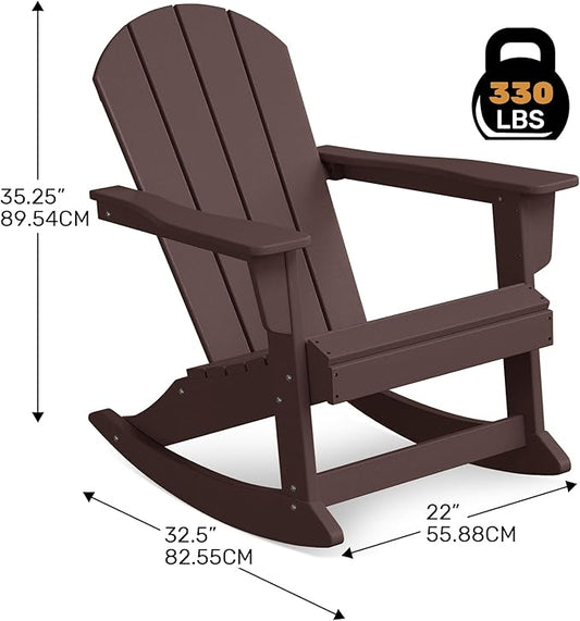 Costaelm Outdoor Adirondack Chair Set of 2, All Weather Resistant Classic Balcony Chair and Fire Pit Chairs, Plastic Outdoor Porch Furniture Rocking Chair High Back HDPE Poly Lumber, Dark Brown