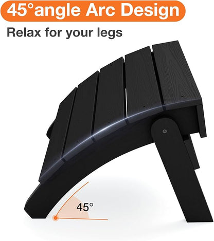 YEFU Adirondack Ottoman Set of 2, Patio Foot Rest, Adirondack Foot Rest, Folding Adirondack Footstool, Weather Resistant for Adirondack Chair, Widely Used for Outdoor, Porch, Backyard, Fire Pits-Black