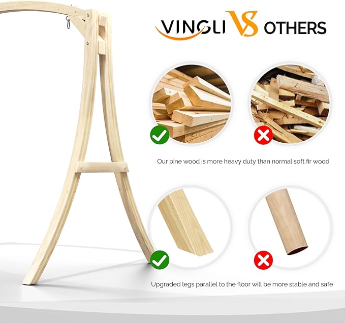 VINGLI Outdoor Wooden Swing Frame, Heavy Duty 1000 LBS A-Frame Swing Stand with Farmhouse Cottage Style - Photo 4