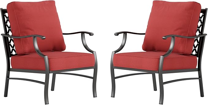 Metal Patio Chair Set of 2 with 5.75" Extra Thick Cushion - Photo 7