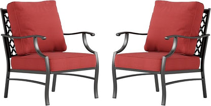 Metal Patio Chair Set of 2 with 5.75" Extra Thick Cushion, 2 Pieces High Back Outdoor Patio Chairs All Weather Outdoor Furniture Seating for Deck Backyard Balcony Front Porch, Rust Red