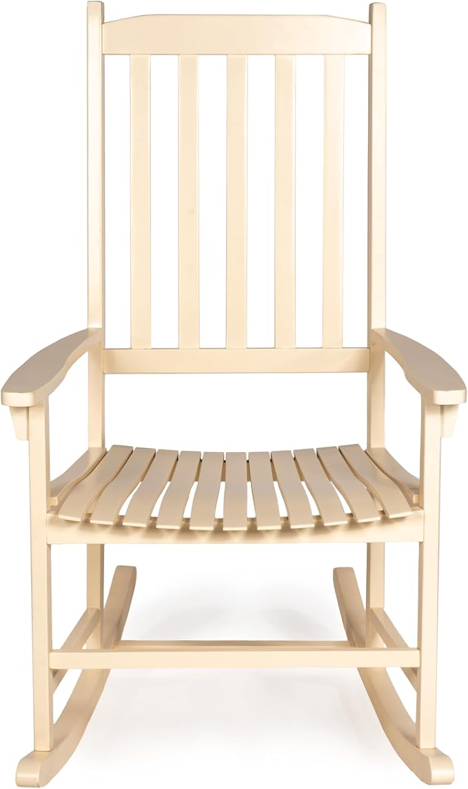 JONATHAN Y RCK300D Seagrove Farmhouse Classic Slat-Back 350-LBS Support Acacia Wood Outdoor Rocking Chair Traditional, Coastal, Cottage, Vintage, Shabby Chic, Almond