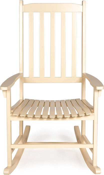 JONATHAN Y RCK300D Seagrove Farmhouse Classic Slat-Back 350-LBS Support Acacia Wood Outdoor Rocking Chair Traditional, Coastal, Cottage, Vintage, Shabby Chic, Almond