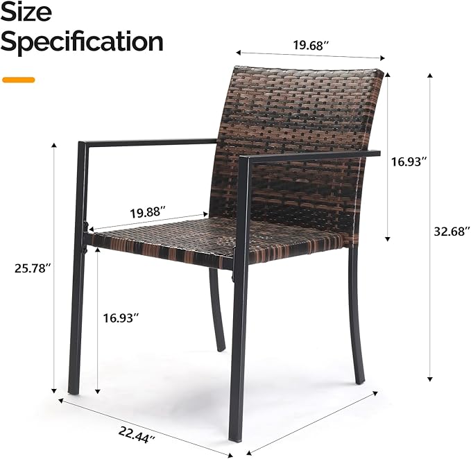 VINGLI Stackable Wicker Chairs Outdoor Dining Chairs Set of 2 - Photo 3