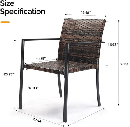 VINGLI Stackable Wicker Chairs Outdoor Dining Chairs Set of 2, All-Weather Patio Ratten Chairs Furniture for Garden Porch Backyard Deck Fire Pit, Capacity 350 lbs