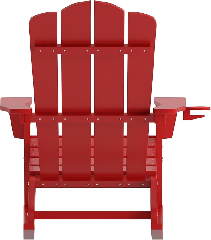 Taylor & Logan Nellis Adirondack Rocking Chair with Cup Holder, Weather Resistant HDPE Adirondack Rocking Chair in Red