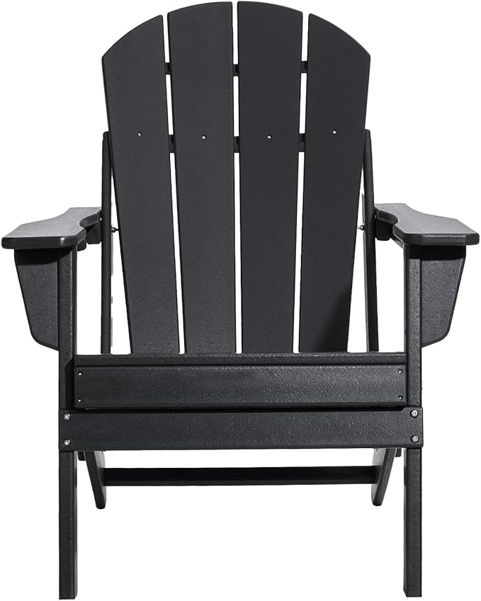 VEVOR Folding Adirondack Chairs Set of 2 with Cup Holder, All-Weather Portable Plastic Fire Pit Chair, Outdoor Adirondack Patio Chair, with Relaxing Arm Rest Ergonomic, for Garden, Backyard, Black