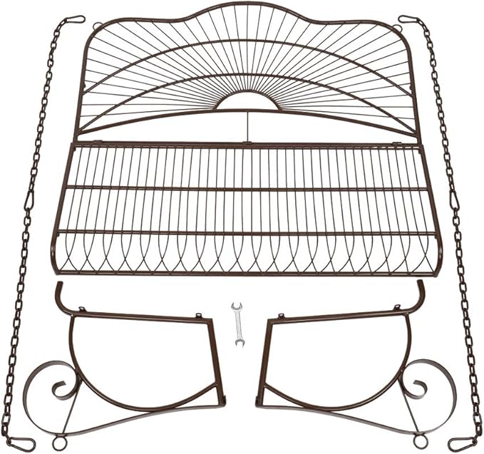 Porch Swing Hanging Bench Metal Porch Swing Outdoor Patio Furniture Iron Swing Chair Heavy Duty Steel Black Porch Swing Hanging Chair Porch Swings for Garden, Yard, Deck, Backyard(Not Included Stand)