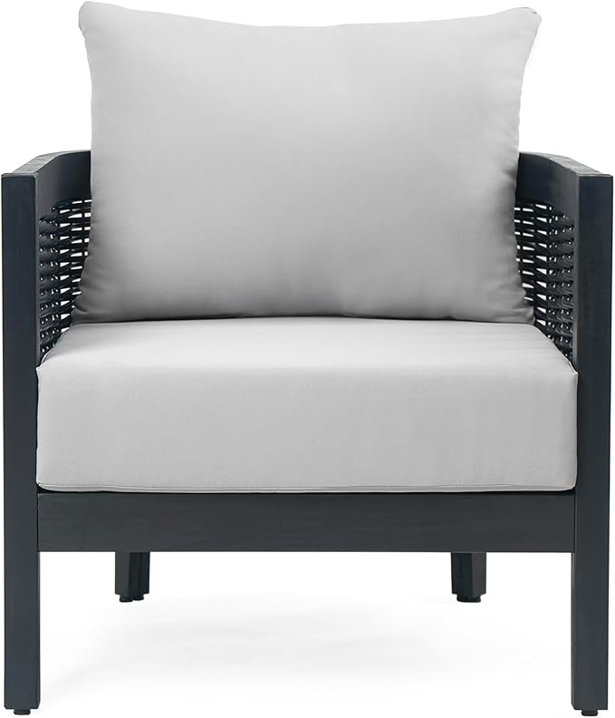 Merax Single Outdoor Acacia Wood Wicker Club Chair with Cushion,Patio Furniture Conversation Seat for Garden - Photo 4