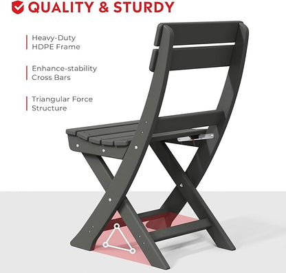 Costaelm Outdoor Patio Modern Folding Dining Chair, HDPE Armless Poly Lumber Plastic Outdoor Chairs Restaurant Bistro Dining Table Chair for Outside Porch Backyard Garden, Gray