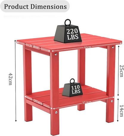 OTSUN Adirondack Outdoor Side Table, 16" HDPE Patio Side Table with Shelf, Weather Resistant Easy Maintenance for Backyard Pool Porch Garden & Lawn