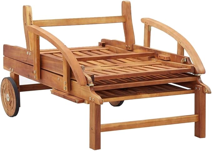 Acacia Wood Outdoor Chaise Lounge w/Grey Cushion 78.7" Poolside Recliner Pull-Out Table for Garden Patio Sunbathing - Photo 7