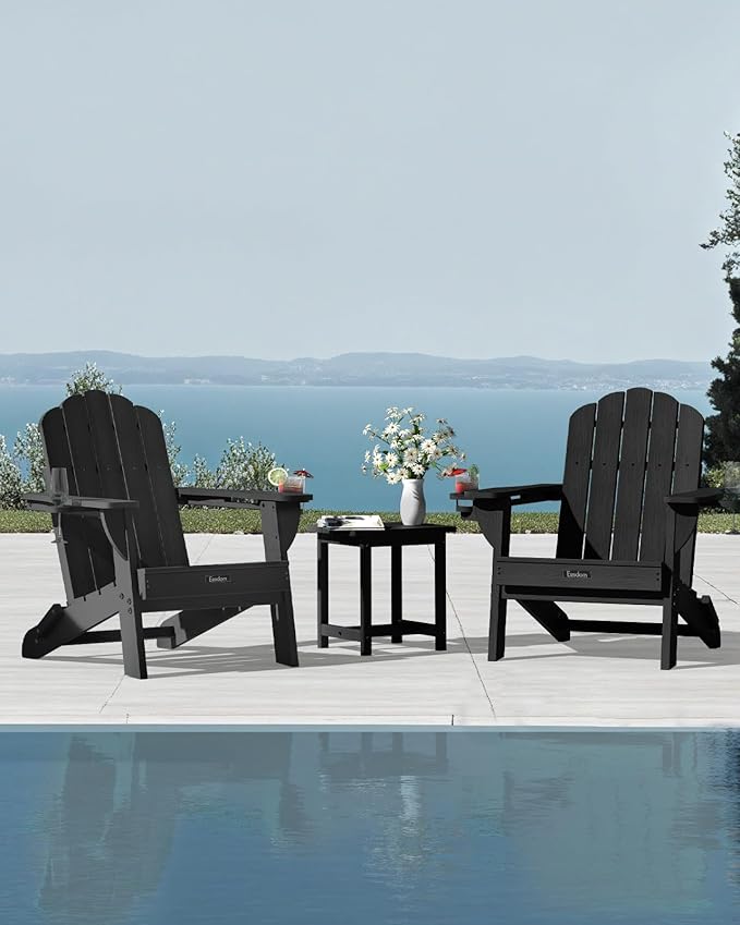Folding Adirondack Chair, HDPE Adirondack Chair with 2 Cup Holders, Easy Assembly Outdoor Fire Pit Chairs for Patio - Photo 2