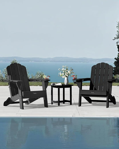 Folding Adirondack Chair, HDPE Adirondack Chair with 2 Cup Holders, Easy Assembly Outdoor Fire Pit Chairs for Patio, Garden, Poolside, Black
