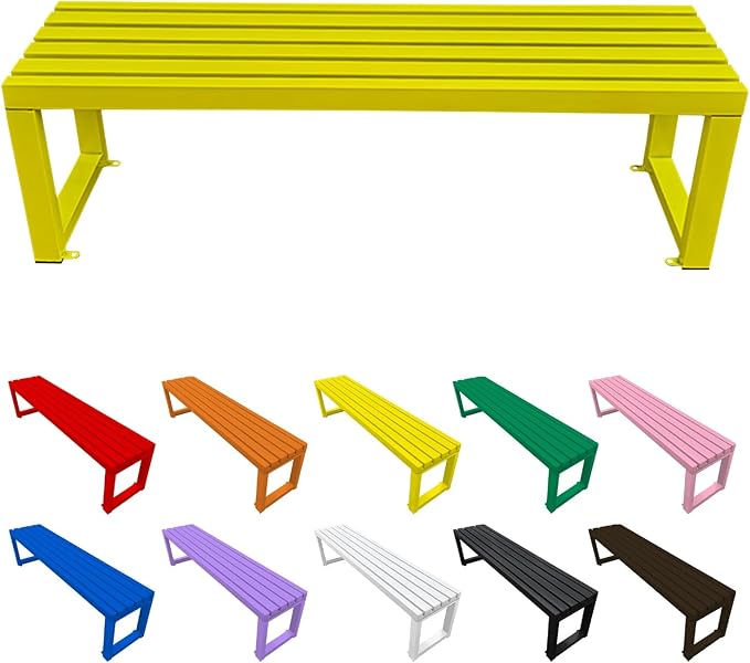 Metal Garden Bench Outdoor Seat 2-Person Patio Benches Park Bench Backless Chair Front Porch Seat 3.3ft 3.9ft 4.9ft 5.9ft Weatherproof Chair for Yard Porch Lawn(Yellow,4.9ft)