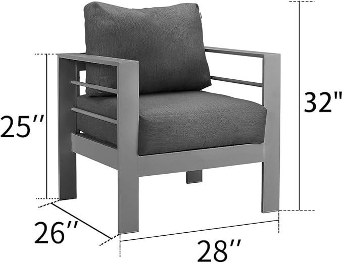 Solaste Patio Furniture Metal Armchair, 2 PCS All-Weather Aluminum Garden Outdoor Contemporary Sofa Chair with Cushions - Photo 5