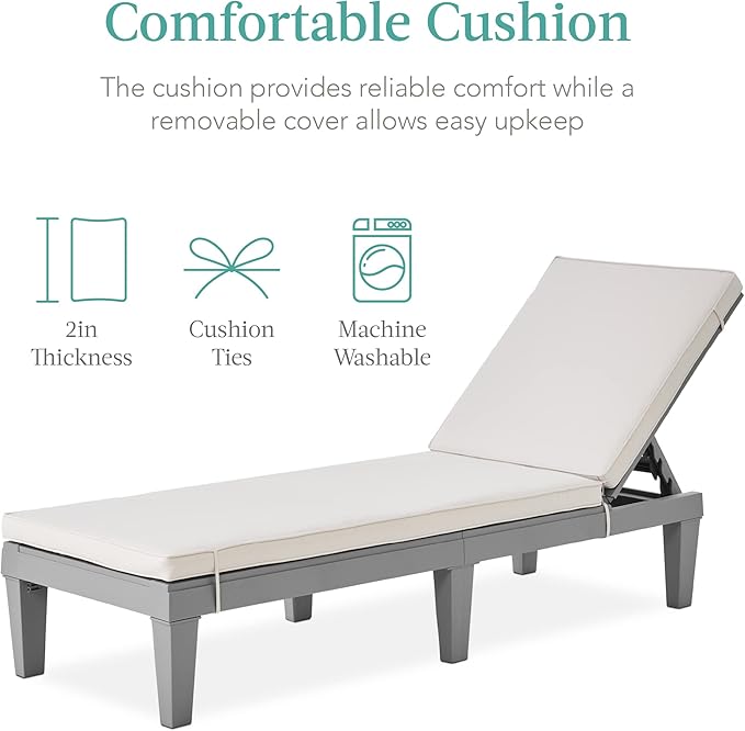 Best Choice Products Outdoor Lounge Chair, Resin Patio Chaise Lounger for Poolside, Backyard, Porch w/Seat Cushion - Photo 5