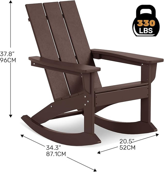 Costaelm Outdoor Adirondack Chair, All Weather Resistant Lawn Chairs Balcony Chair and Fire Pit Chairs, Patio Chair Outdoor Porch Rocking Chair High Back HDPE Poly Lumber, Dark Brown