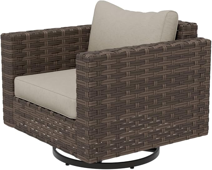 EAGLE PEAK Harbor Haven Wicker Swivel Rocker Patio Chair, Deep Seating Rocking Chair, Weather Resistant Outdoor Furniture for Patio, Deck, Garden, Brown/Beige