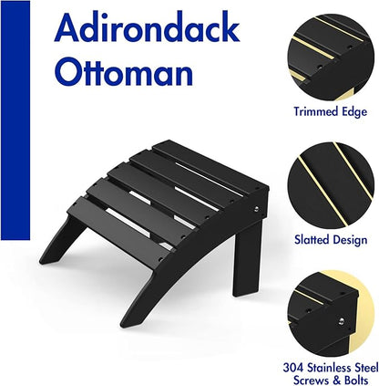 BRIOPAWS Adirondack Ottomans | Folding | Set of 2 | HDPE Plastic | Black Outdoor Foot Rest | All Weather | Patio Footrest for Adirondack Chair | Foot Stool for Deck Porch | 19.7W x 18.5L x 13H Inch