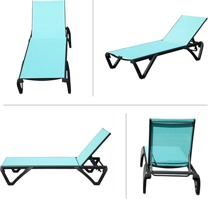 Domi Pool Lounge Chairs Set of 2, Aluminum Patio Chaise Lounge with Wheels, 5 Position Adjustable, All Weather Outdoor Lounge Chairs for Beach, Yard, Balcony, Poolside, Turquoise Blue