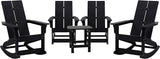 Flash Furniture Set of 4 Finn Modern Commercial Grade Adirondack Rocking Chairs - All-Weather Black Poly Resin Wood - Photo 1