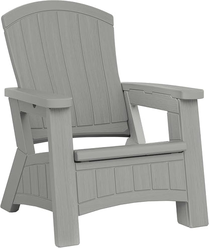 Suncast Outdoor Patio Adirondack Chair with 8 Gallons of Under-Seat Storage, Stylish Faux Wood Outdoor Storage Chair, Dove Gra