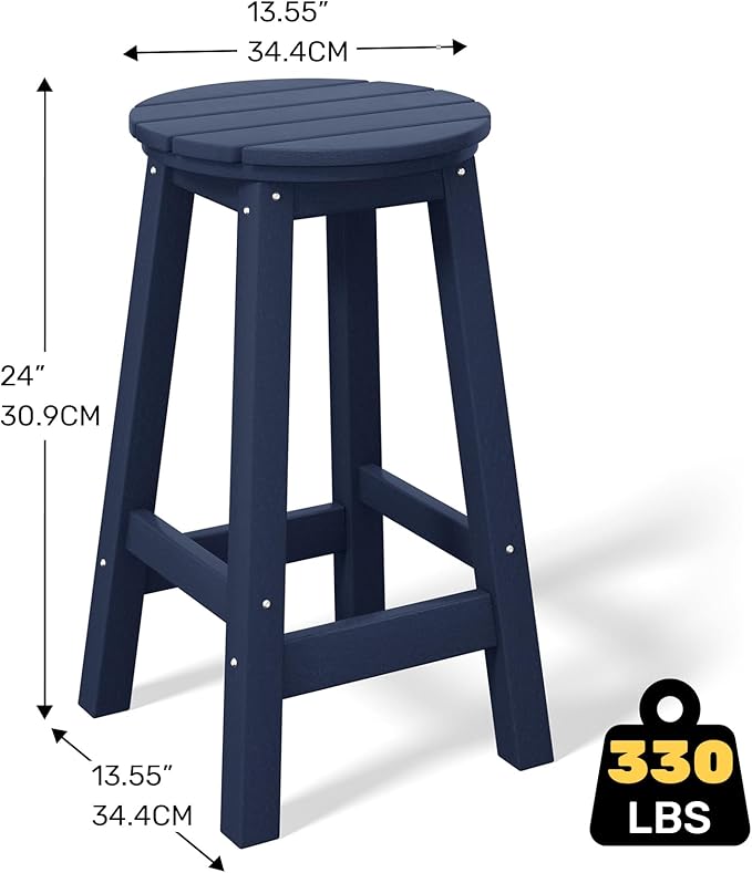 Costaelm 24" Height Outdoor Bar Stools, All-Weather Bar Stools, Adirondack Poly Patio Round Bar Stool for Patio, Deck, Kitchen Counter and Garden, Navy Blue