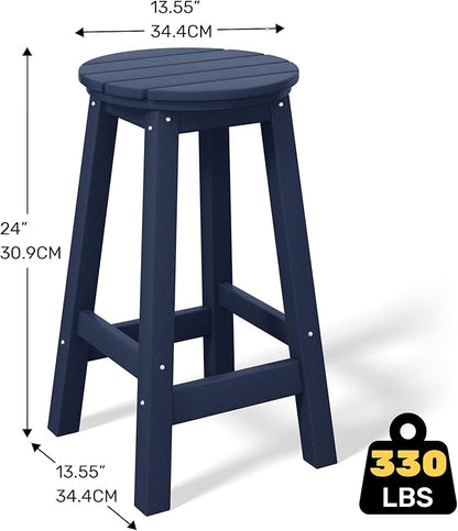 Costaelm 24" Height Outdoor Bar Stools, All-Weather Bar Stools, Adirondack Poly Patio Round Bar Stool for Patio, Deck, Kitchen Counter and Garden, Navy Blue