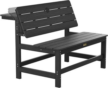 YEFU Convertible Bench Picnic Table: HIPS Convert a Bench with Umbrella Hole - Foldable Space-Saving Picnic Outdoor Benches for Outside Patio Porch Backyard Park Garden Black