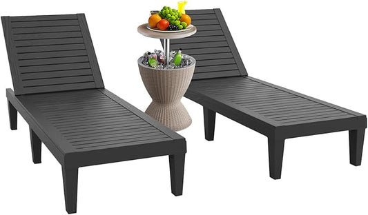 Patio Lounge Chair & Outdoor Cocktail Table Set - Resin All-Weather Relaxation Combo for Poolside, Garden, or Backyard