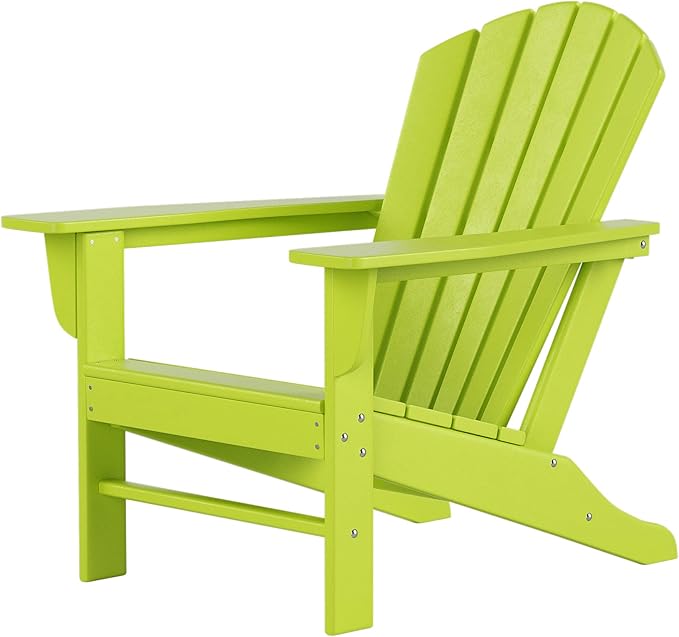 Costaelm Outdoor Adirondack Chair, HDPE Patio Chair, Weather Resistant Lawn Firepit Outside Chairs for Porch, Poolside, Garden, Backyard Deck, Lime