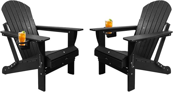HDPE Folding Adirondack Chair Set of 2 with Cup Holder, 380lbs Modern Adirondack Chair Weather Resistant - Photo 1