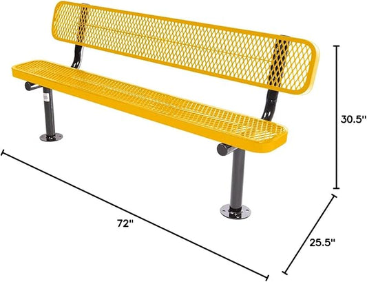 COATEDOUTDOORFURNITURE Heavy-Duty Outdoor Bench Thermoplastic Coated, Expanded Metal, Commercial-Grade Seating, Made in America (Surface with Back, 6 Ft, Textured Yellow)