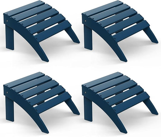 BRIOPAWS Adirondack Ottomans | Folding | Set of 4 | HDPE Plastic | Blue Outdoor Foot Rest | All Weather | Patio Footrest for Adirondack Chair | Foot Stool for Deck Porch | 19.7W x 18.5L x 13H Inch