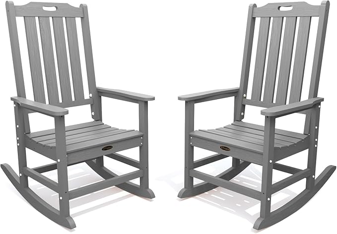 Oversized Rocking Chair Set of 2, Outdoor Rocking Chair for Adults, All Weather Resistant Porch Rocker for Lawn Garden, Grey