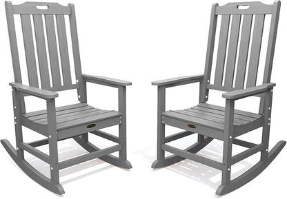 Oversized Rocking Chair Set of 2, Outdoor Rocking Chair for Adults, All Weather Resistant Porch Rocker for Lawn Garden, Grey
